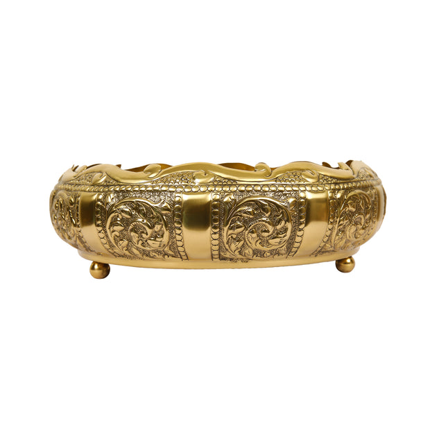 Small Embossed Brass Urli Decorative Bowl for Home Decor