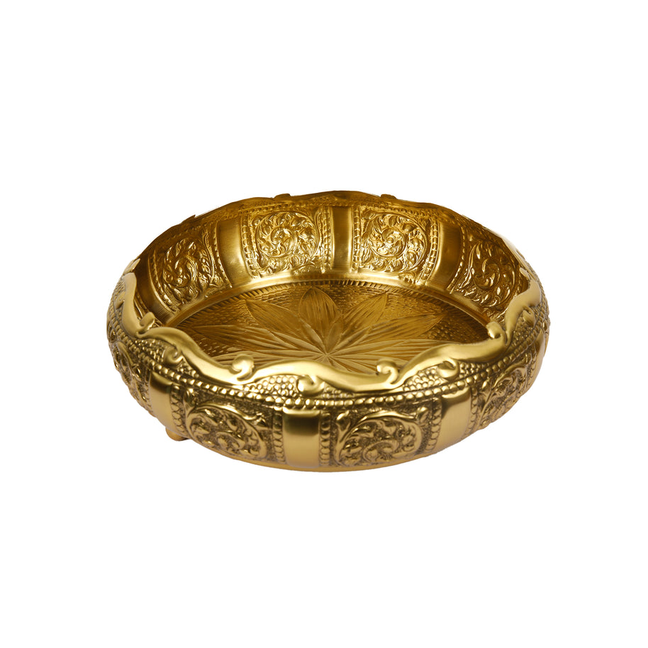 Small Embossed Brass Urli Decorative Bowl for Home Decor