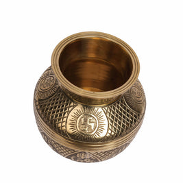 Traditional Brass Kalash Pot for Pooja | Handcrafted Engraved Sacred Kalash for Home Temple
