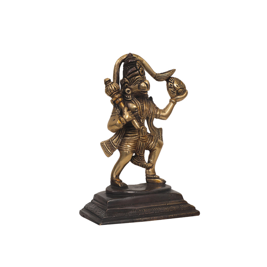 Brass Idol of Hanuman With Sanjeevani Parvat