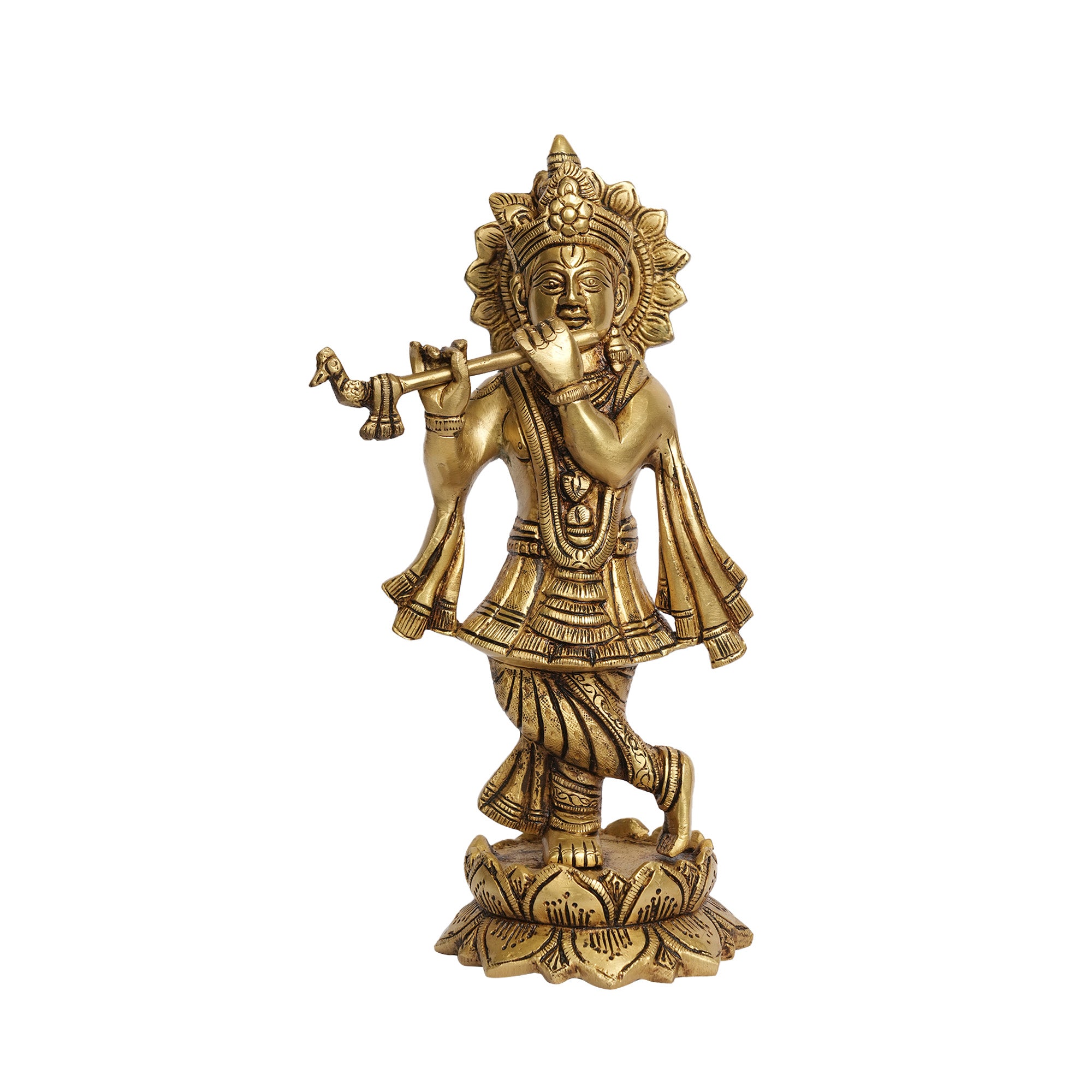 Handcrafted Brass Standing Lord Krishna Playing Flute Idol