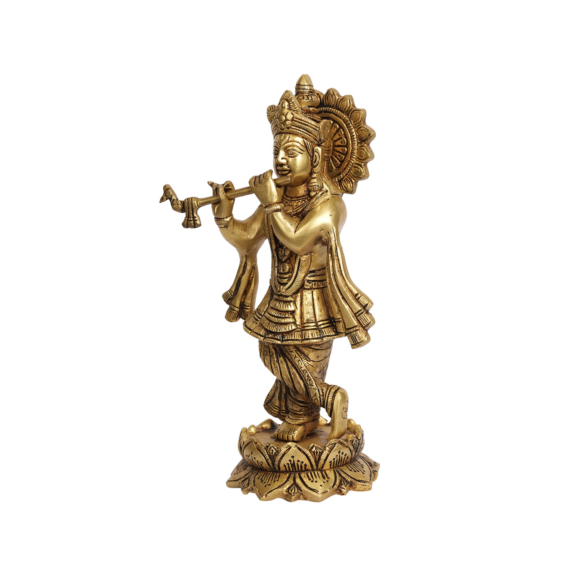 Handcrafted Brass Standing Lord Krishna Playing Flute Idol