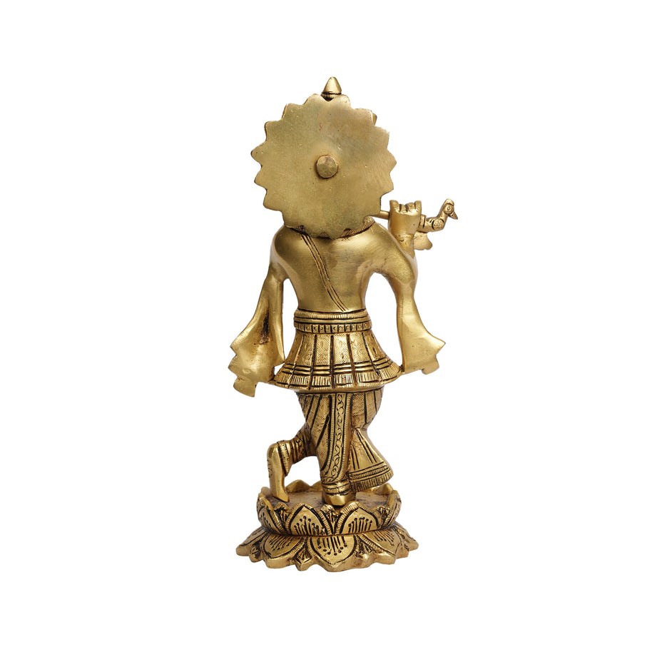 Handcrafted Brass Standing Lord Krishna Playing Flute Idol