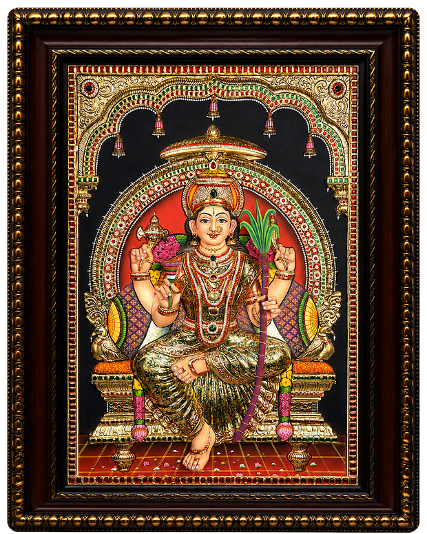 Super Embossed Lalitha Devi Tanjore Painting with 22K Gold Foil – Traditional Handmade Hindu Wall Art 3D