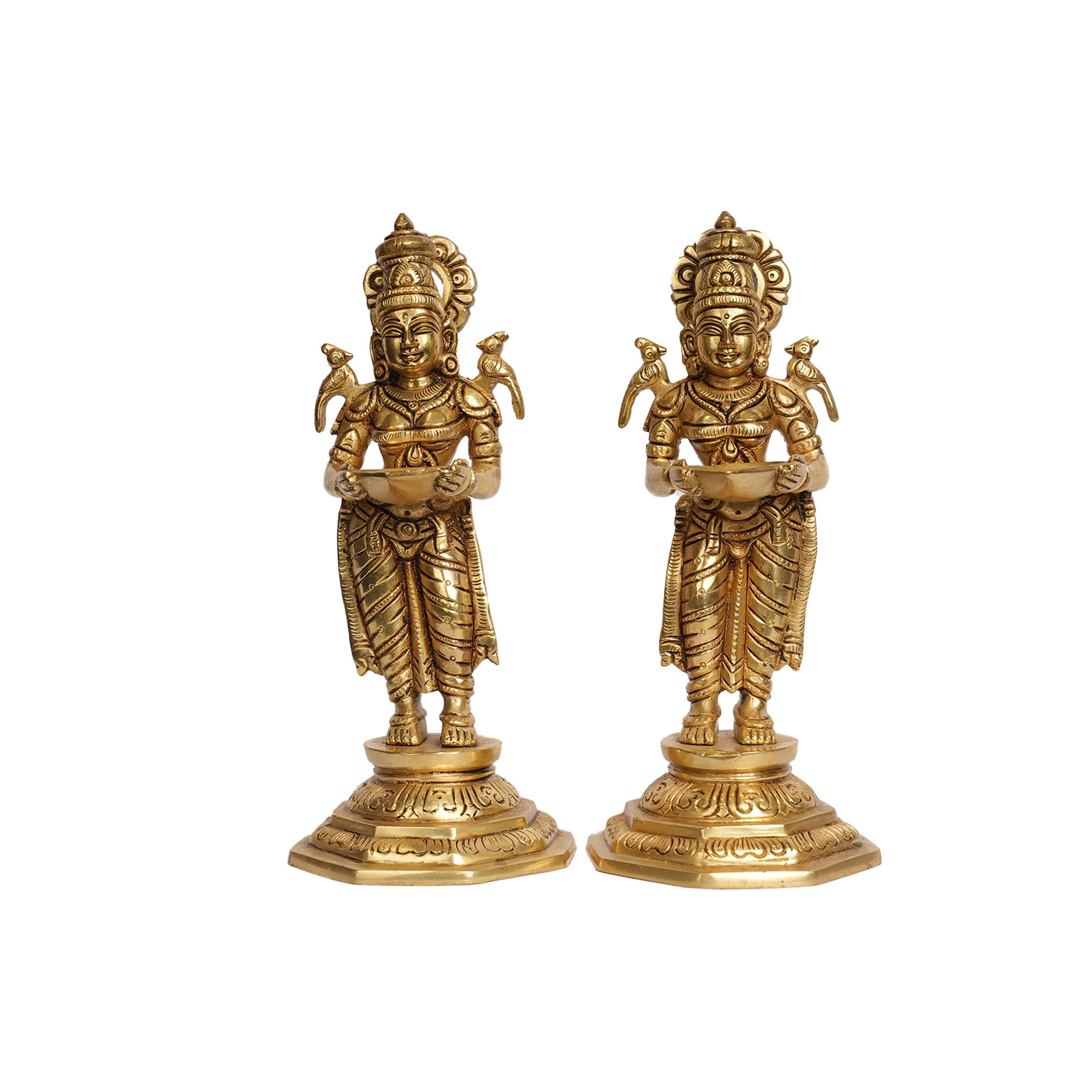 Pair of Handcrafted Brass Deepalakshmi Oil Lamp Statues