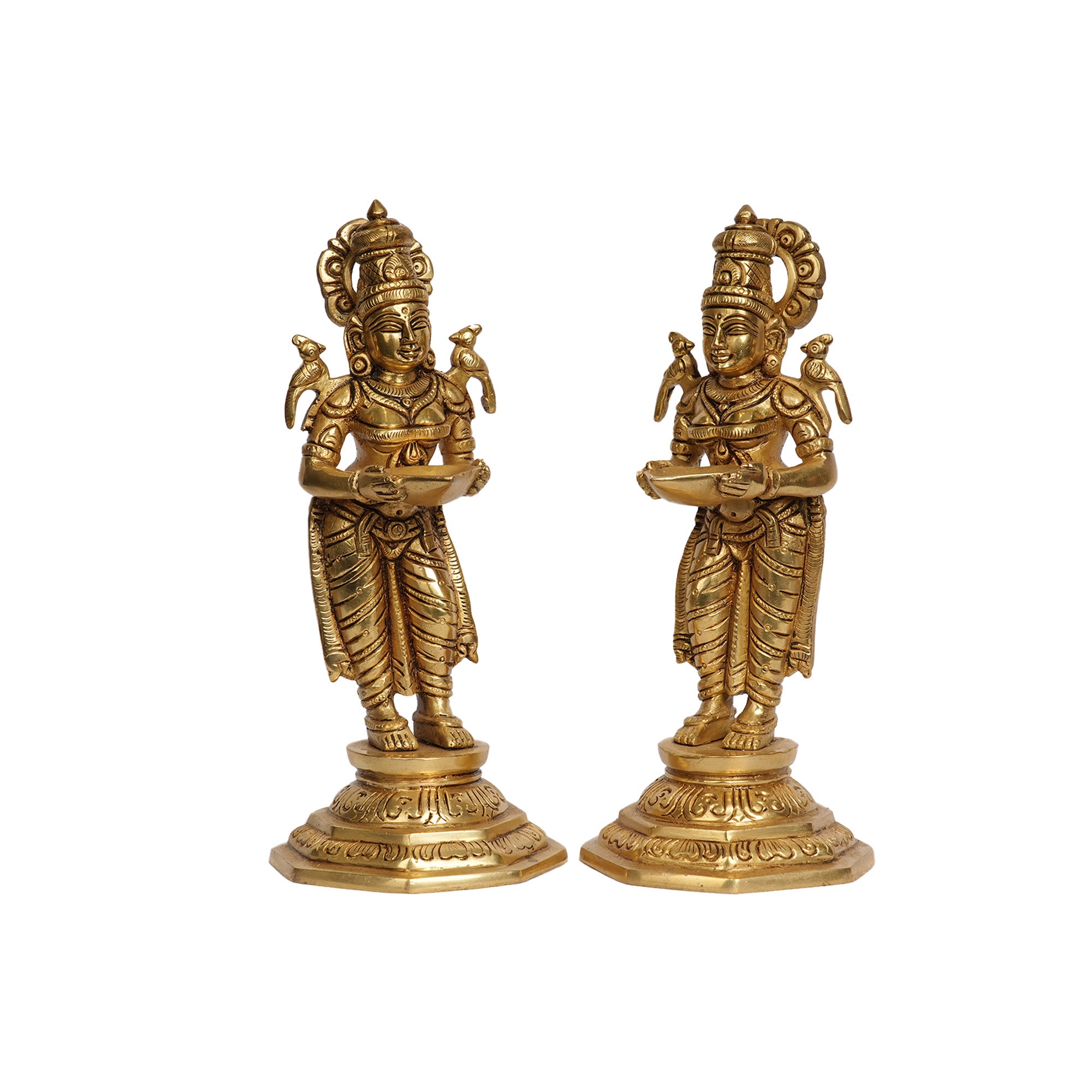 Pair of Handcrafted Brass Deepalakshmi Oil Lamp Statues