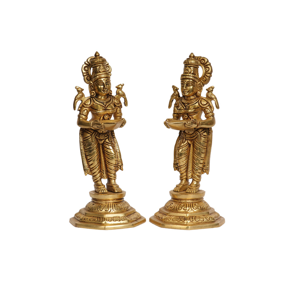 Pair of Handcrafted Brass Deepalakshmi Oil Lamp Statues