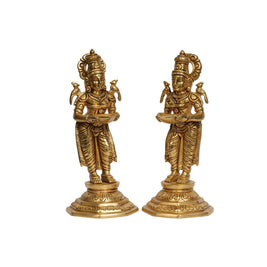 Pair of Handcrafted Brass Deepalakshmi Oil Lamp Statues