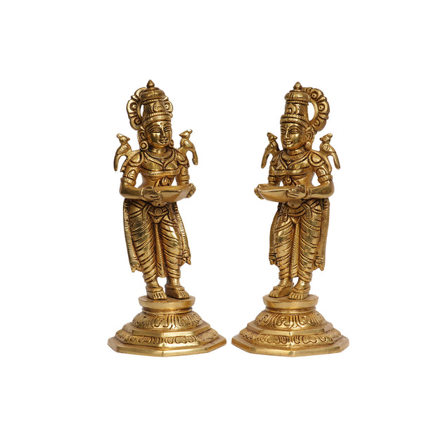 Pair of Handcrafted Brass Deepalakshmi Oil Lamp Statues