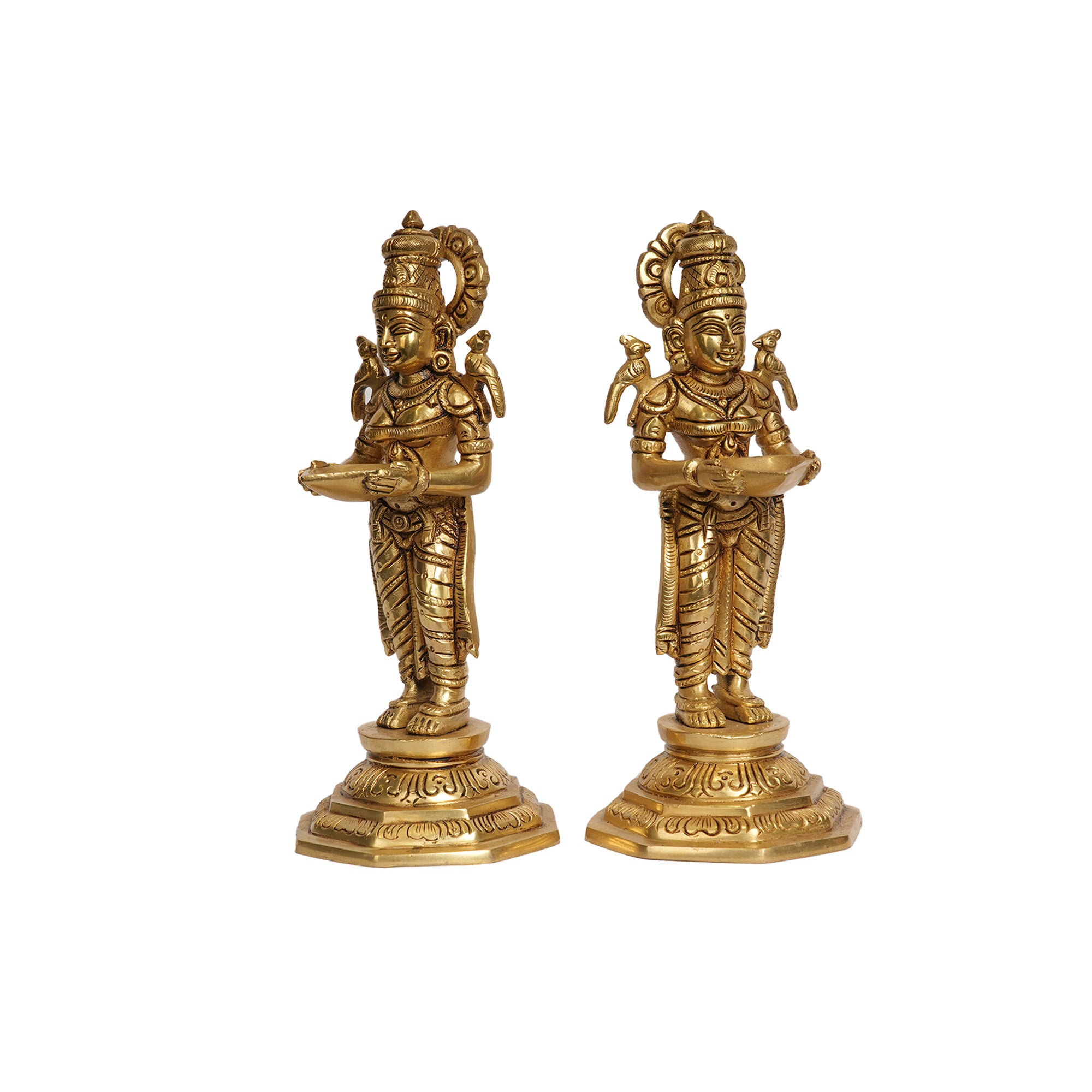 Pair of Handcrafted Brass Deepalakshmi Oil Lamp Statues