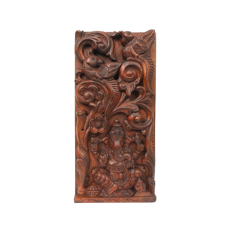 18 Inches Wooden Ganesha Wall Panel