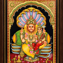 Handcrafted Tanjore Painting of Lakshmi Narasimha with 22K Gold Foil – 14 × 18 Inches