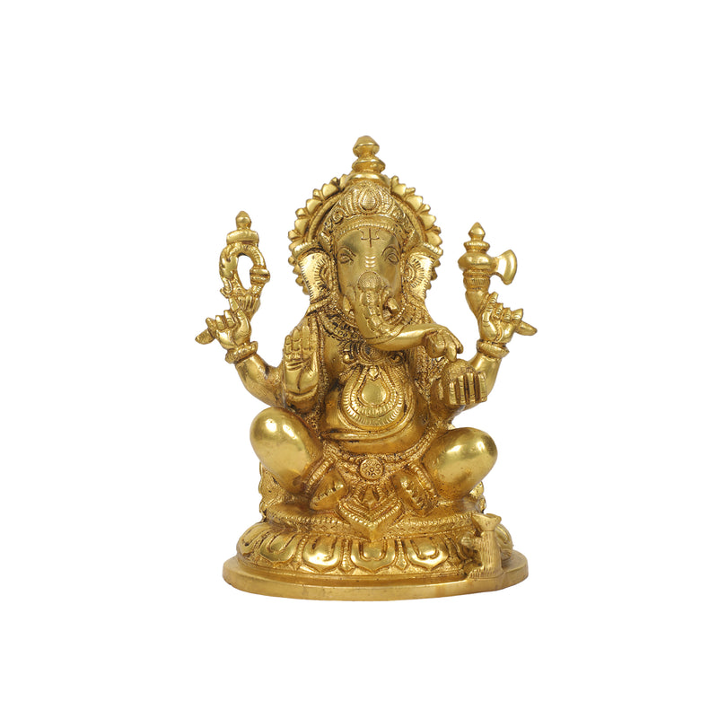 Brass 8in Ganesh sitting on base