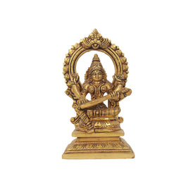 Brass Saraswathi Sitting With Peeta Prabhavali