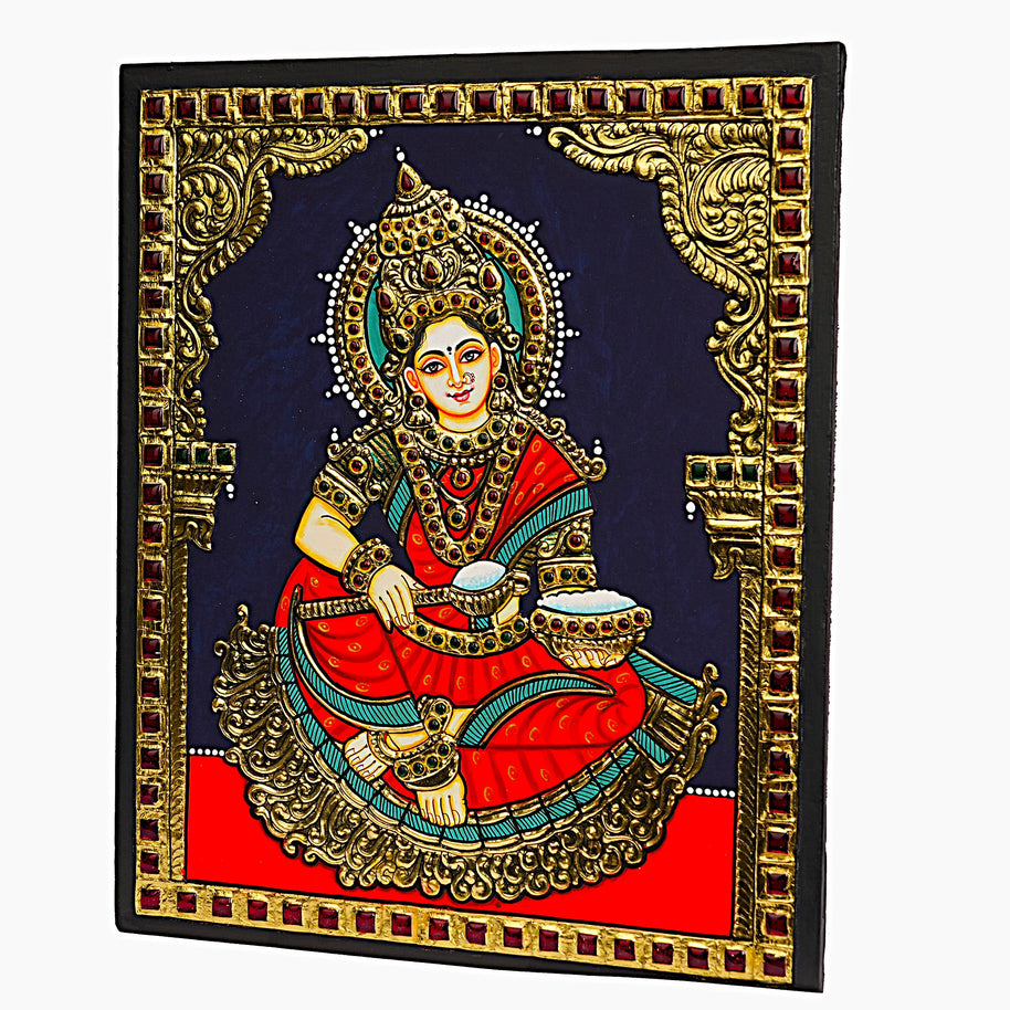 Traditional Annapurneshwari Tanjore Painting with Authentic 22K Gold Foil