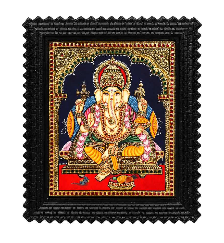 Handcrafted Tanjore Ganesha Painting | Traditional Lord Ganesha  – 10 × 12 Inch