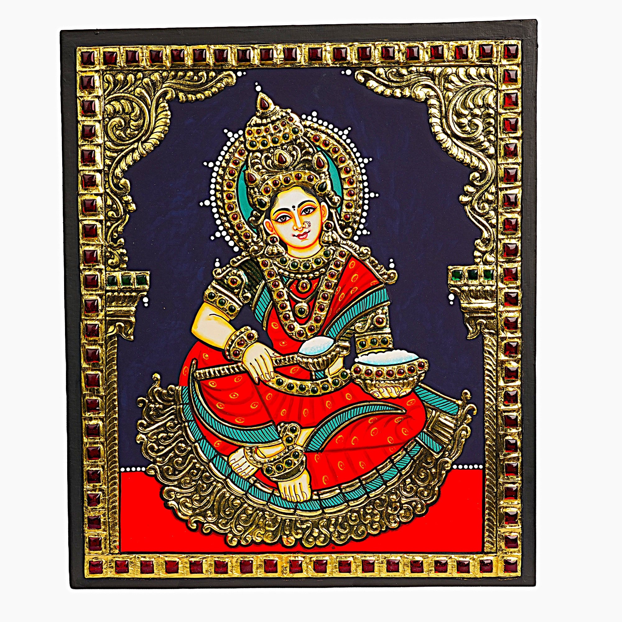 Traditional Annapurneshwari Tanjore Painting with Authentic 22K Gold Foil