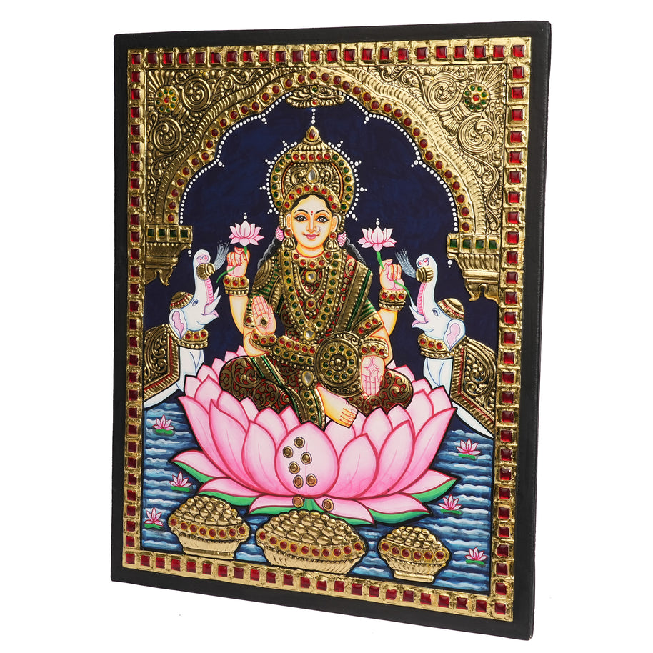 Traditional  Gaja Lakshmi Tanjore Painting | Premium 22K Gold Foil Artwork