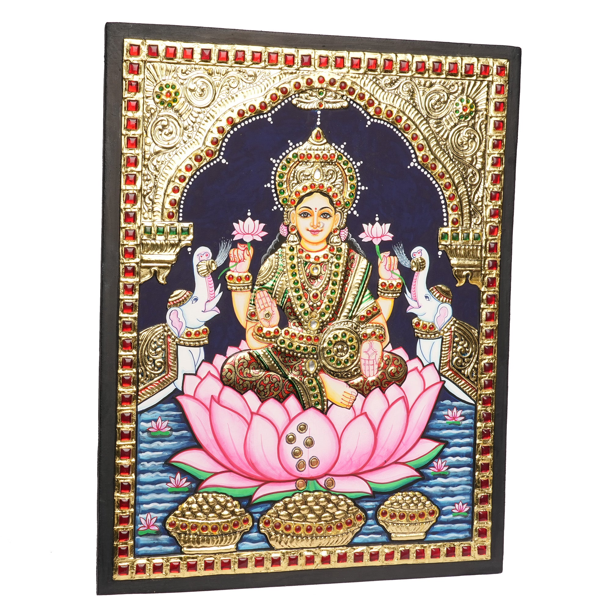 Traditional  Gaja Lakshmi Tanjore Painting | Premium 22K Gold Foil Artwork