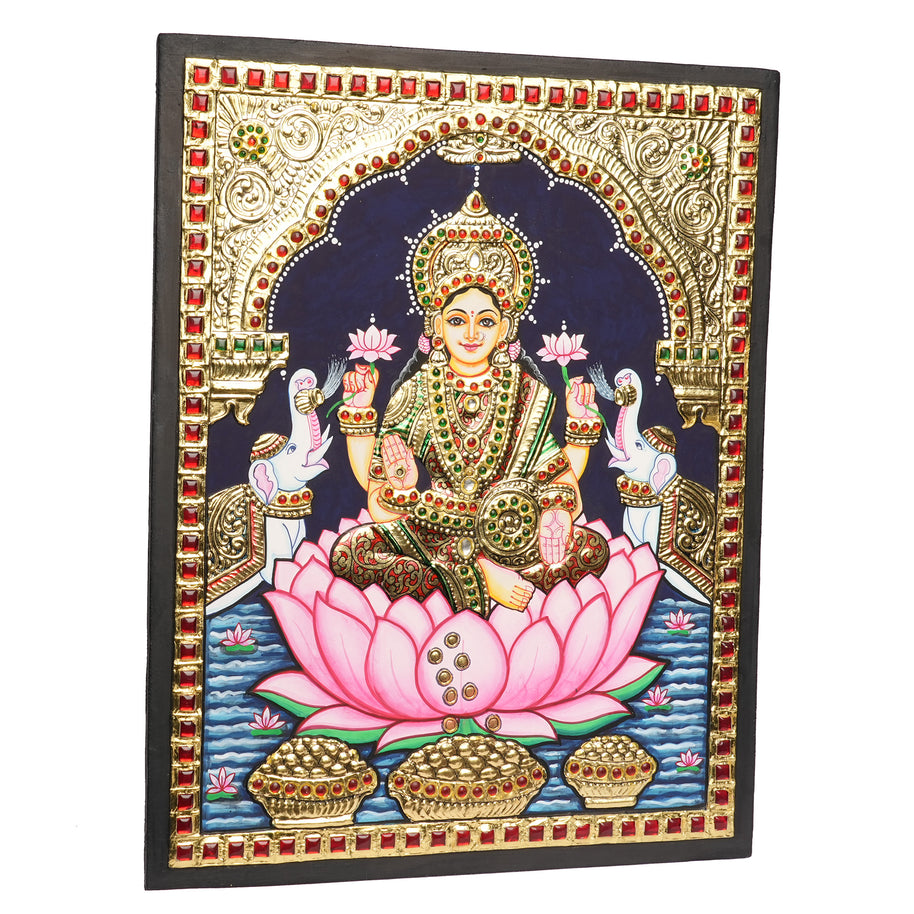 Traditional  Gaja Lakshmi Tanjore Painting | Premium 22K Gold Foil Artwork