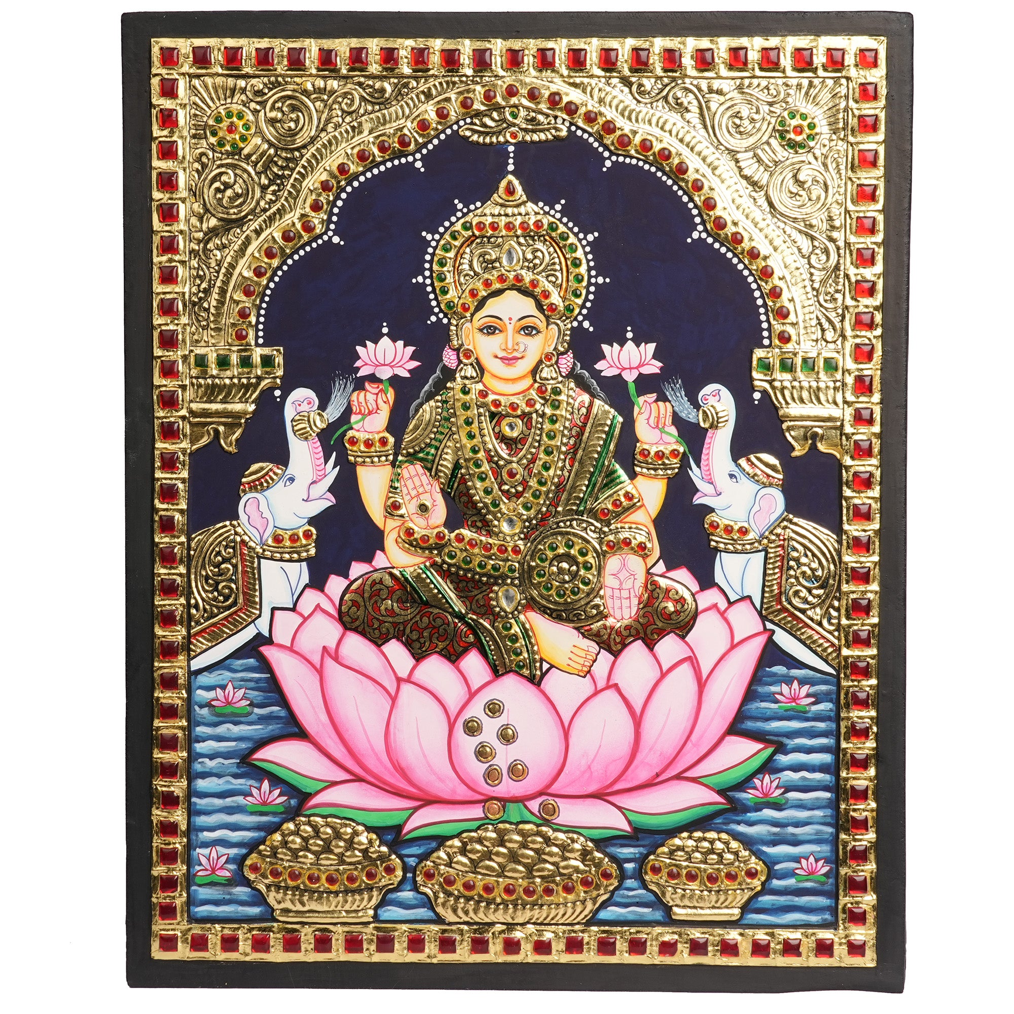 Traditional  Gaja Lakshmi Tanjore Painting | Premium 22K Gold Foil Artwork
