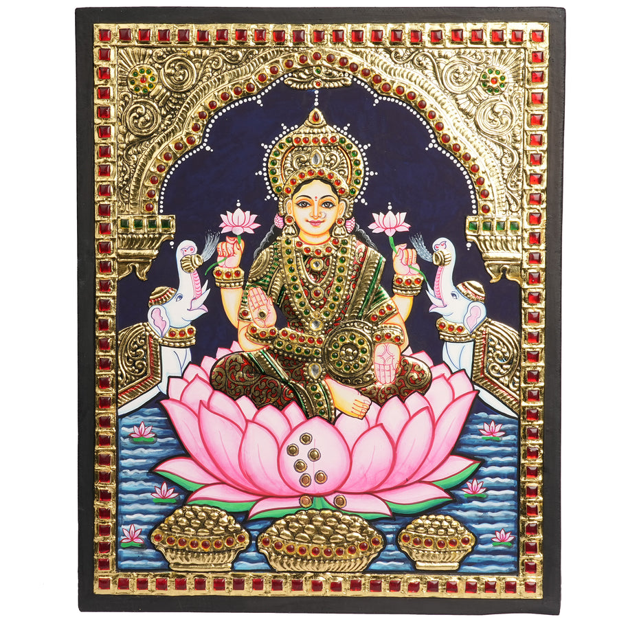 Traditional  Gaja Lakshmi Tanjore Painting | Premium 22K Gold Foil Artwork
