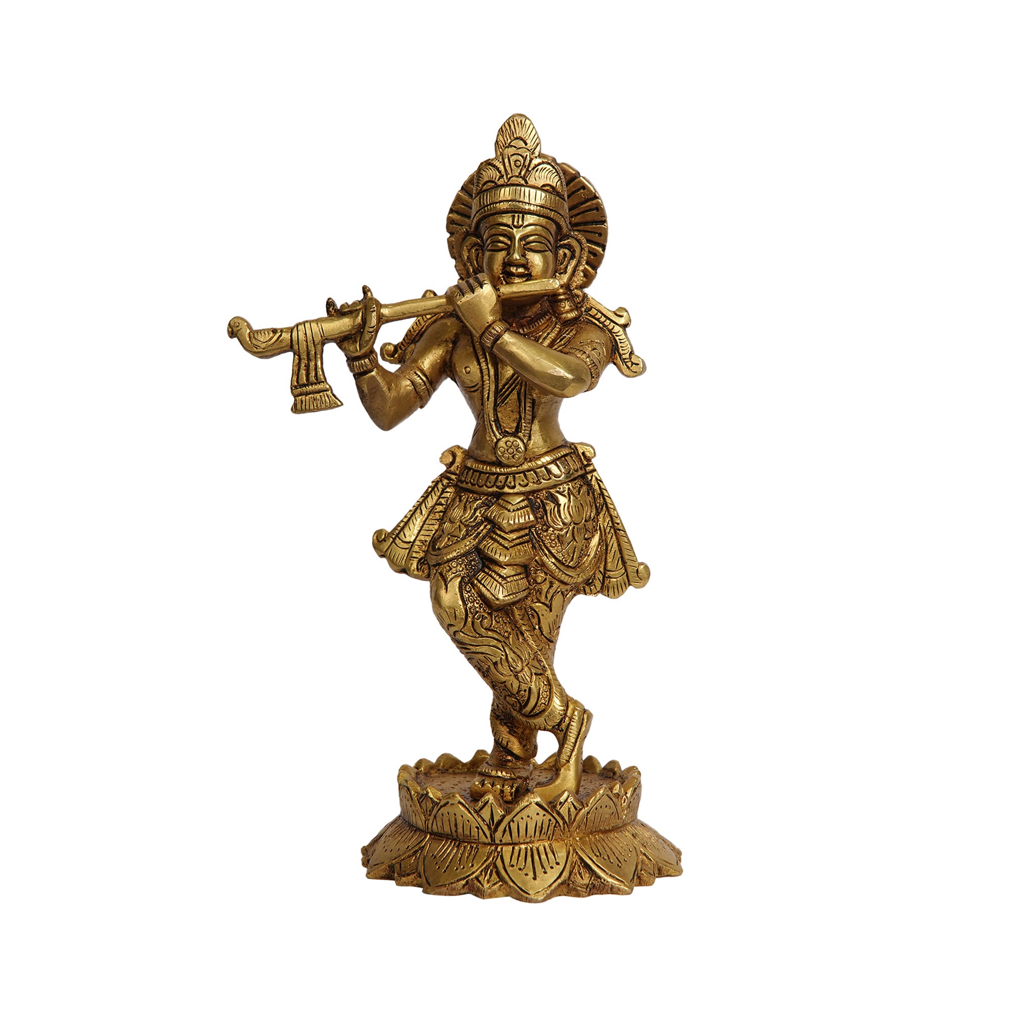 Brass Standing Lord Krishna Playing Flute Idol