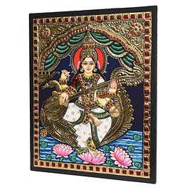 Traditional Saraswati Tanjore Art – 22K Gold Foil Handmade Painting