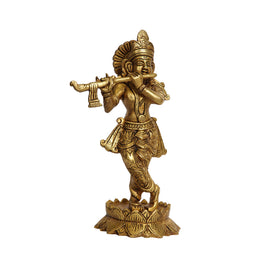Brass Standing Lord Krishna Playing Flute Idol
