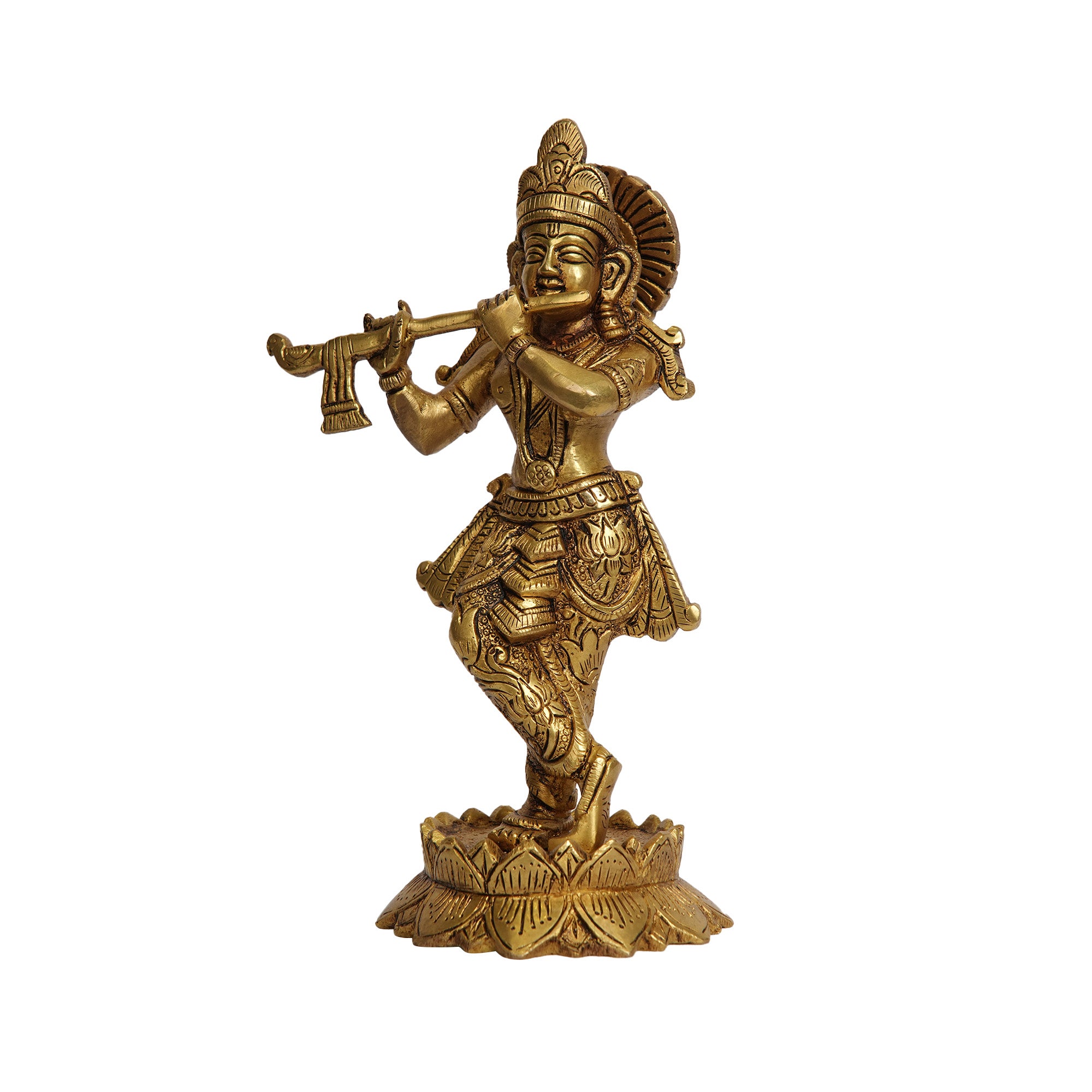Brass Standing Lord Krishna Playing Flute Idol