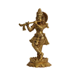 Brass Standing Lord Krishna Playing Flute Idol