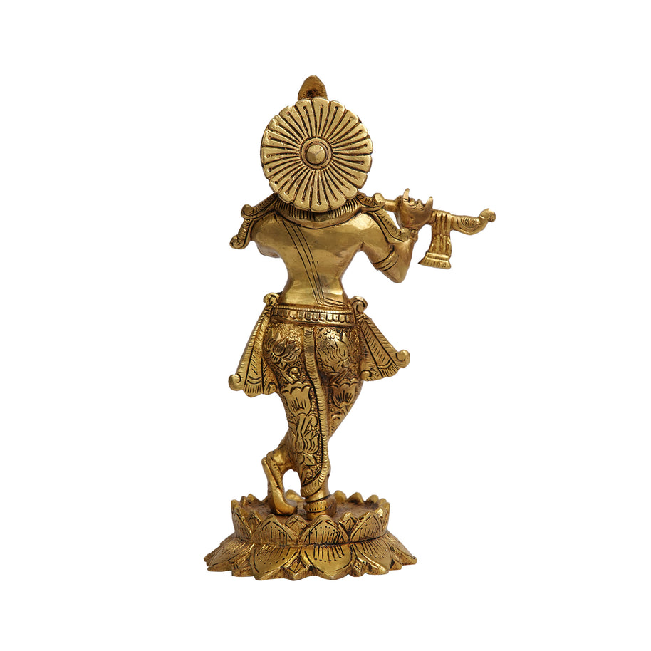 Brass Standing Lord Krishna Playing Flute Idol