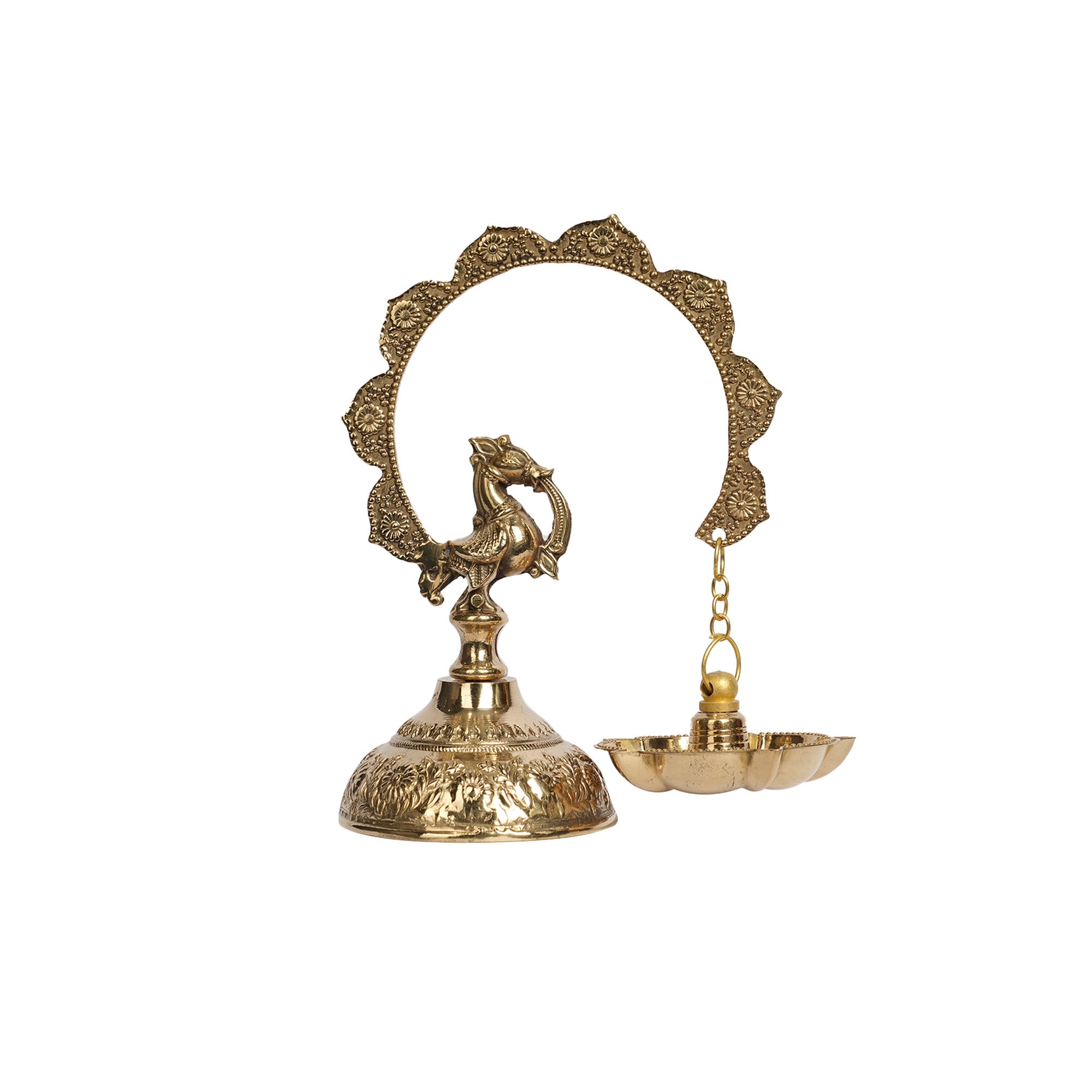 Pair of Handcrafted Brass Peacock Hanging Oil Lamps (Deepam)