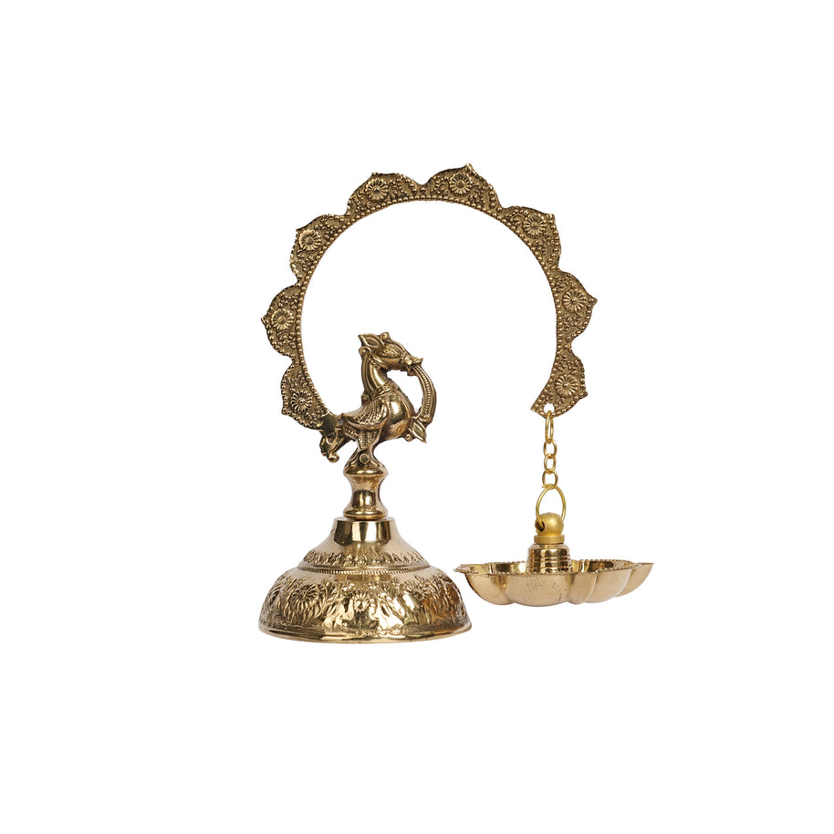 Pair of Handcrafted Brass Peacock Hanging Oil Lamps (Deepam)