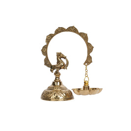 Pair of Handcrafted Brass Peacock Hanging Oil Lamps (Deepam)