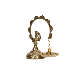 Pair of Handcrafted Brass Peacock Hanging Oil Lamps (Deepam)