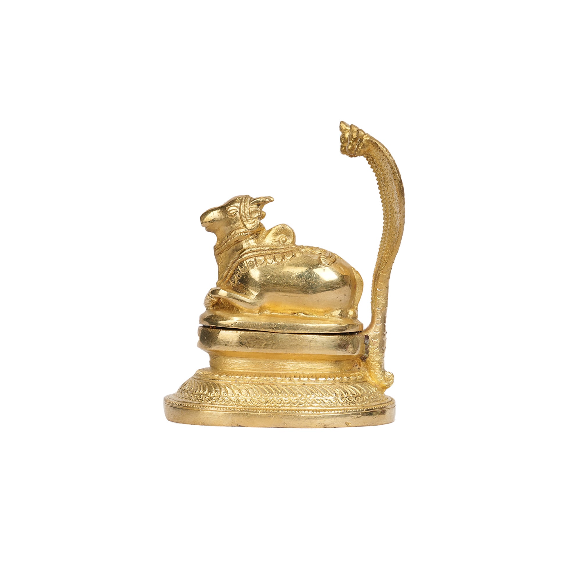 Brass Nandi Shivling with Five Headed Cobra