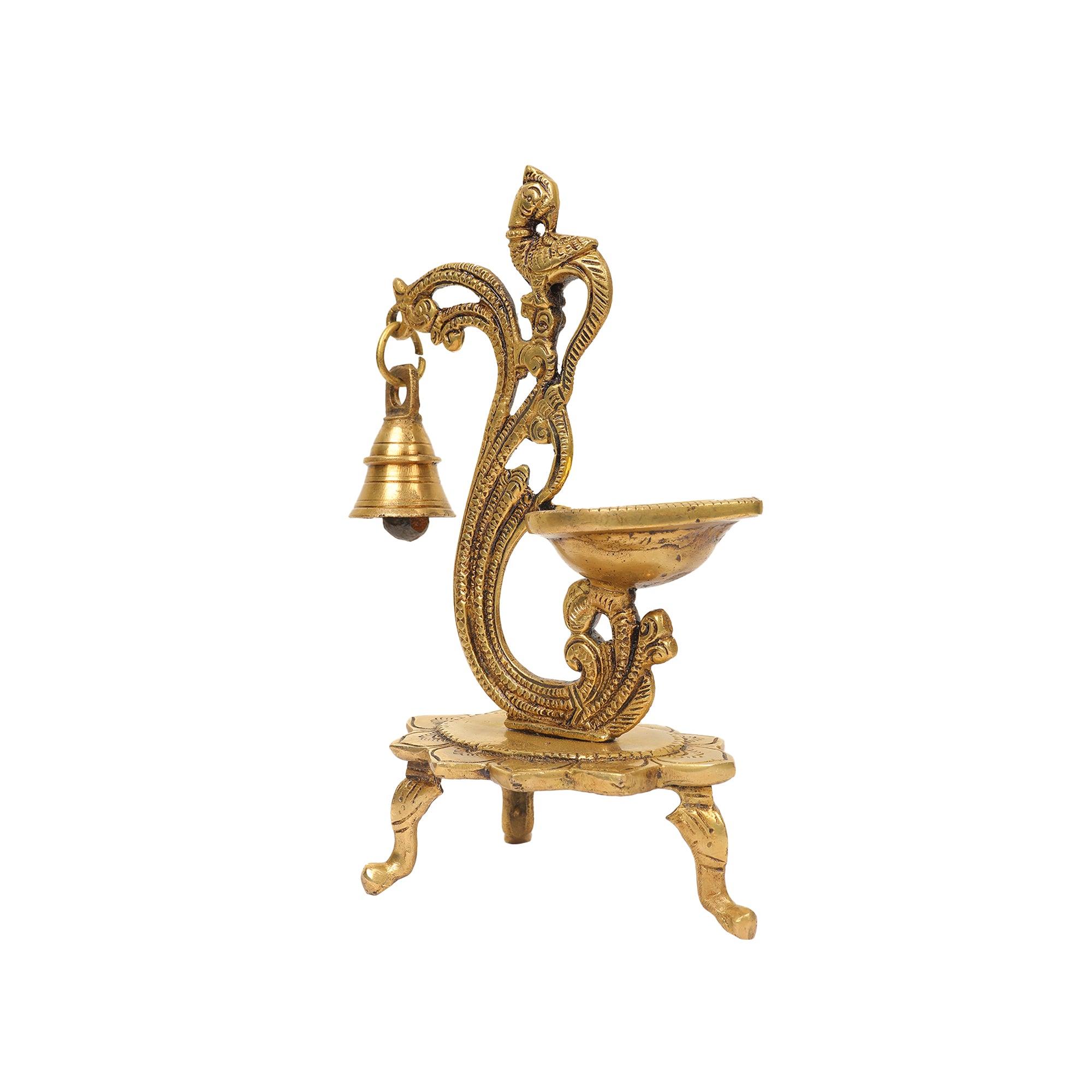 Handcrafted Brass Diya with Bell for Daily Pooja and Aarti Rituals