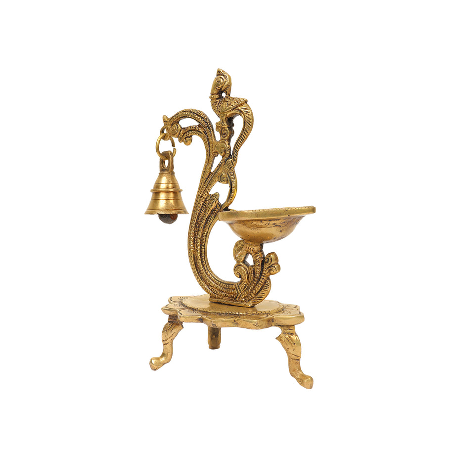 Handcrafted Brass Diya with Bell for Daily Pooja and Aarti Rituals