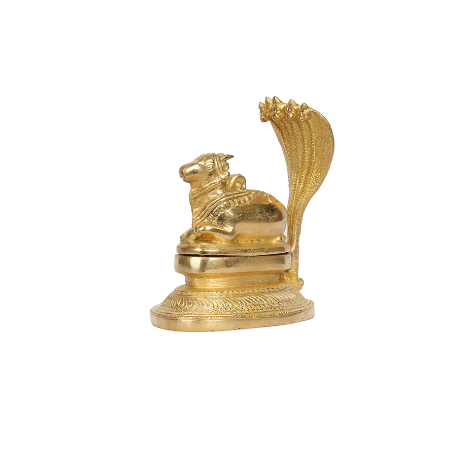 Brass Nandi Shivling with Five Headed Cobra