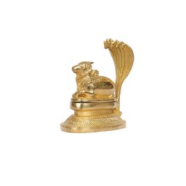 Brass Nandi Shivling with Five Headed Cobra