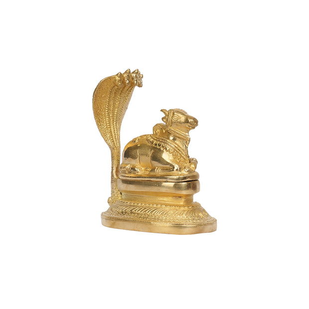 Brass Nandi Shivling with Five Headed Cobra