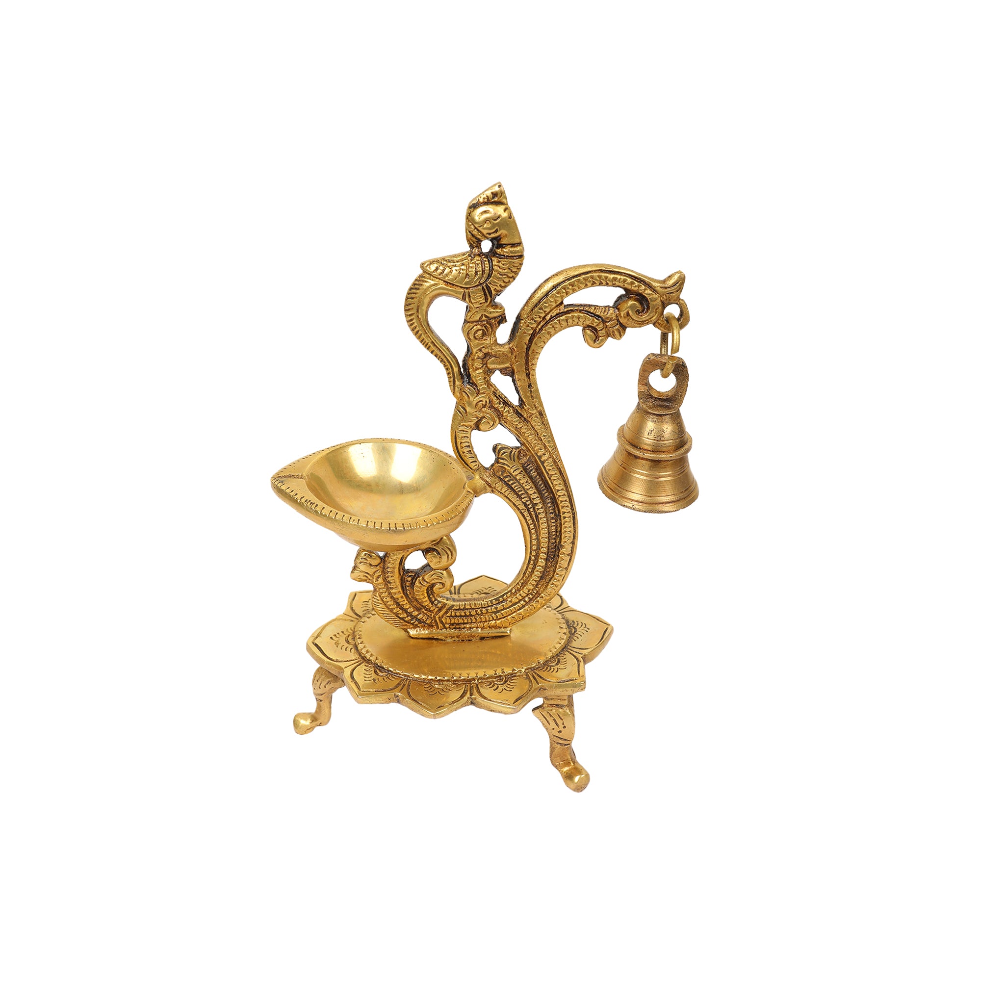 Handcrafted Brass Diya with Bell for Daily Pooja and Aarti Rituals