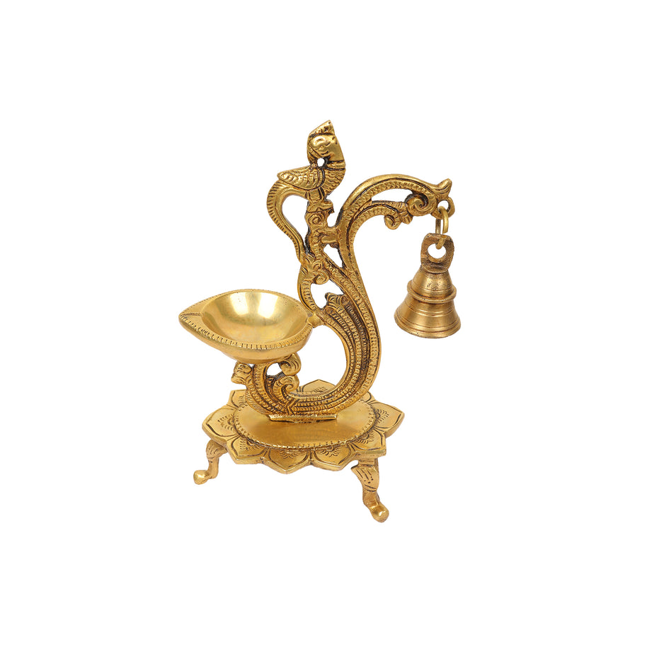 Handcrafted Brass Diya with Bell for Daily Pooja and Aarti Rituals
