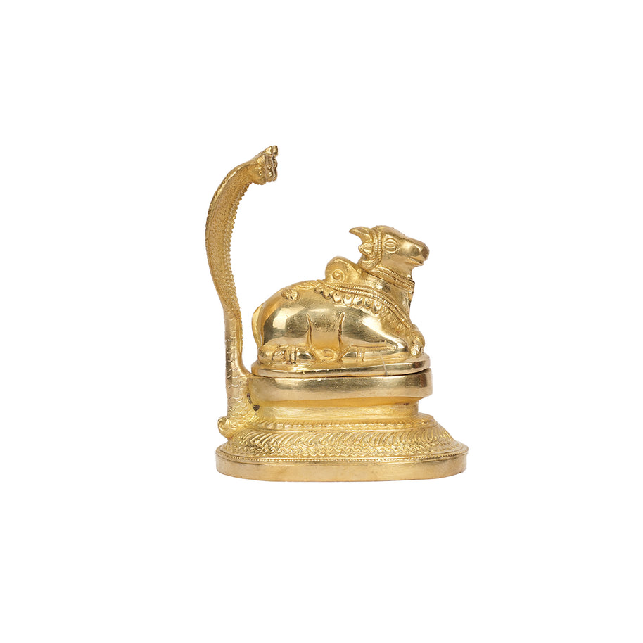 Brass Nandi Shivling with Five Headed Cobra