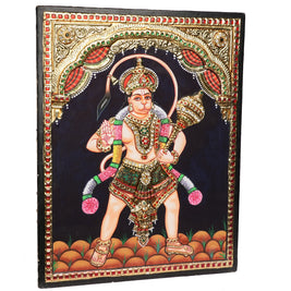 Embossed Hanuman Tanjore Painting with 22K Gold Foil – Traditional Handmade Hindu Wall Art