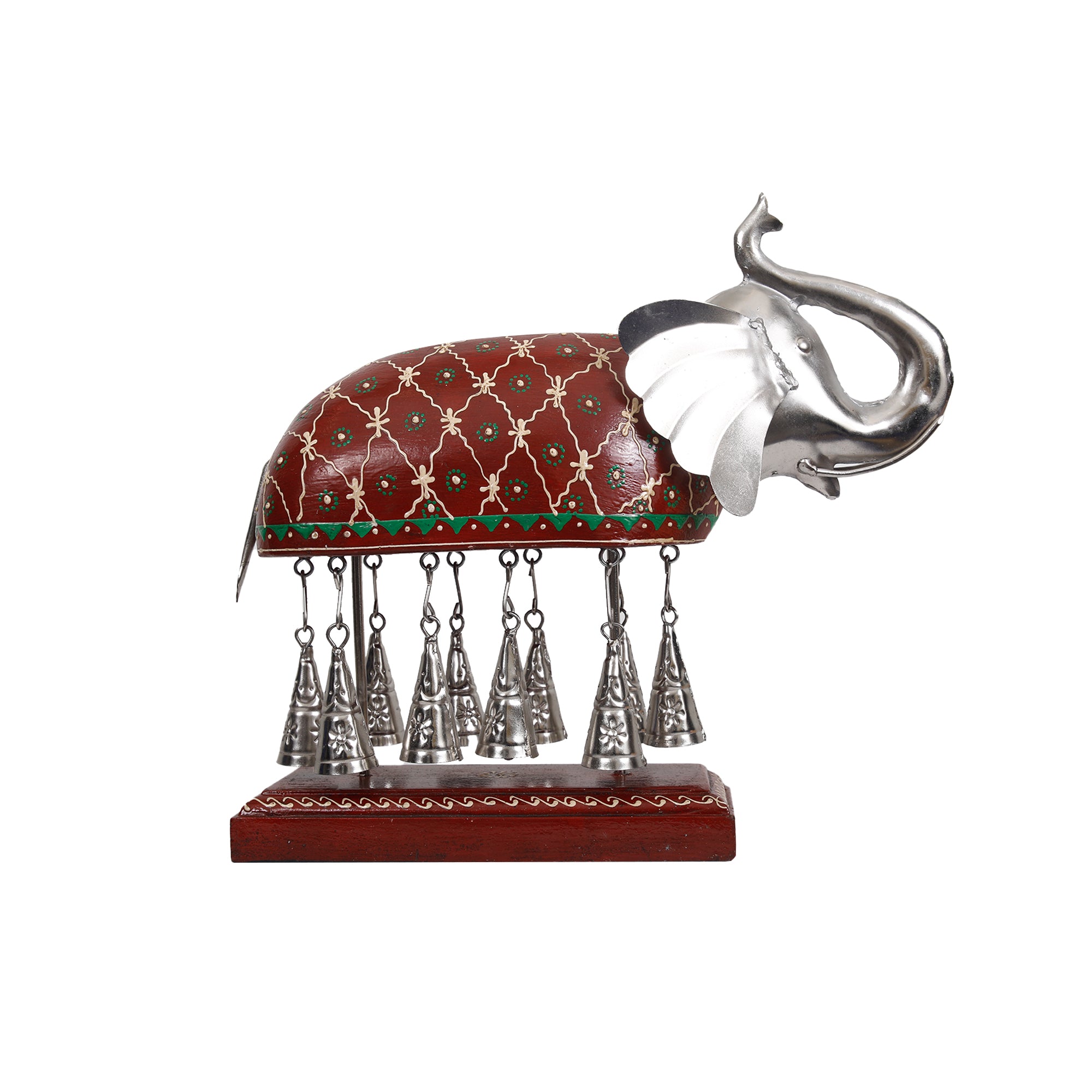 Wooden Iron Bell Elephant Showpiece for Home Décor