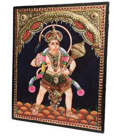 Embossed Hanuman Tanjore Painting with 22K Gold Foil – Traditional Handmade Hindu Wall Art