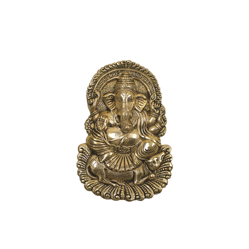 BRASS 9.5 IN WALL HANGING GANESHA