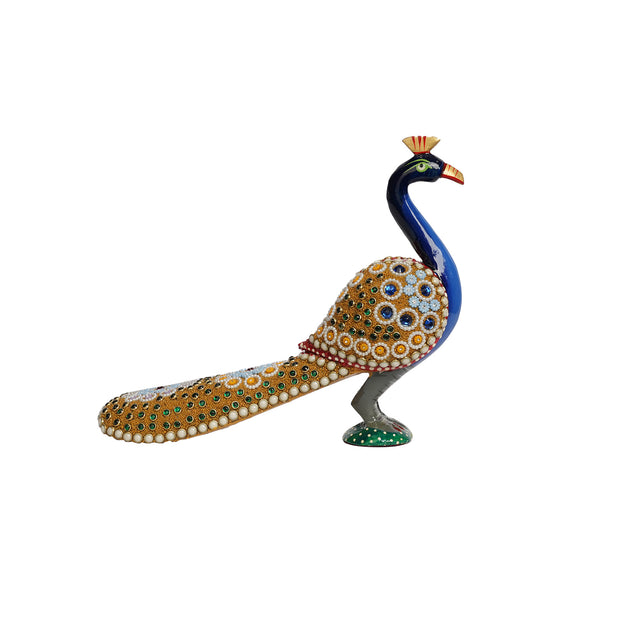 Handcrafted Decorative Peacock Showpiece with Stone Work with golden color